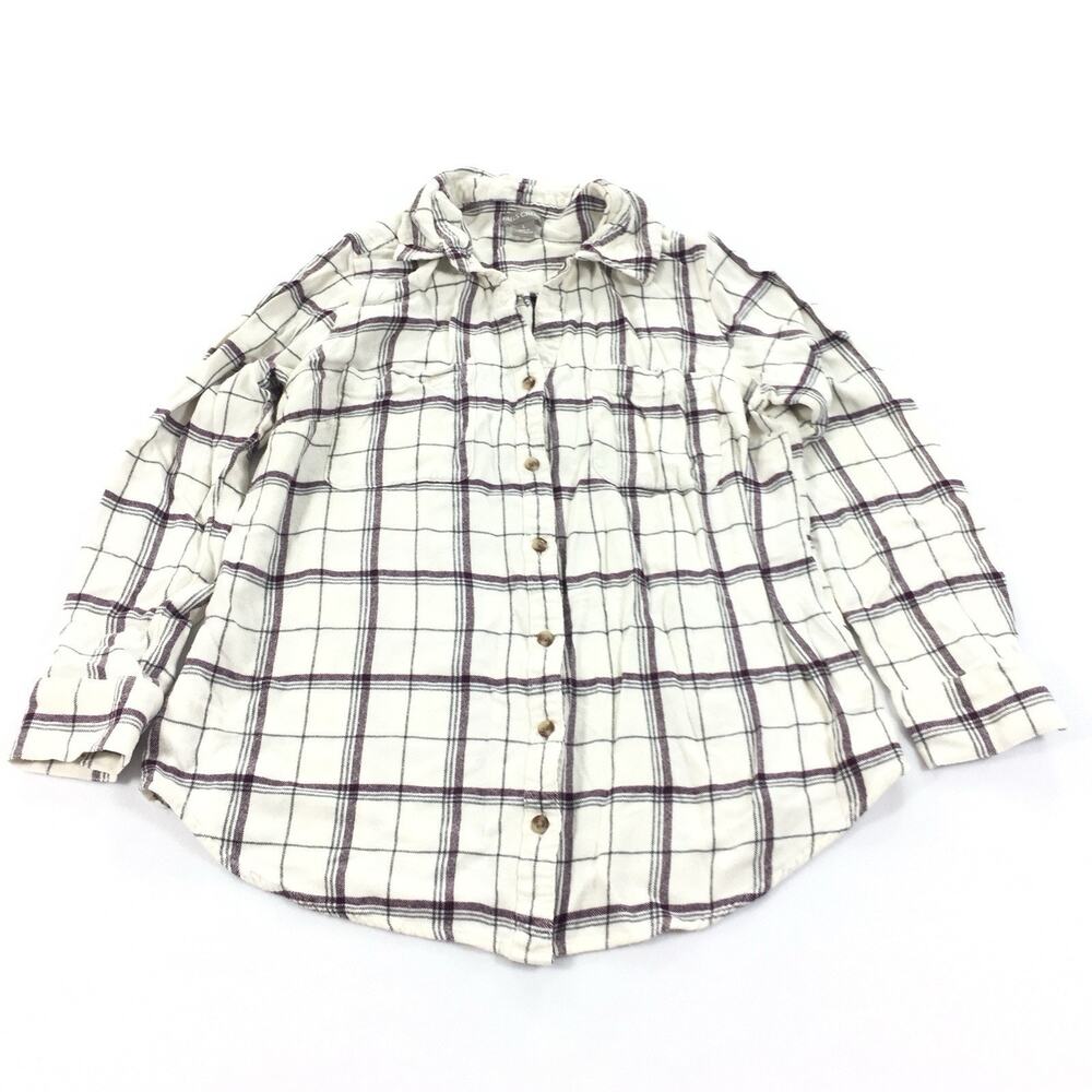 Falls Creek Button Down Plaid Print Flannel Shirt Size Large Womens White Purple